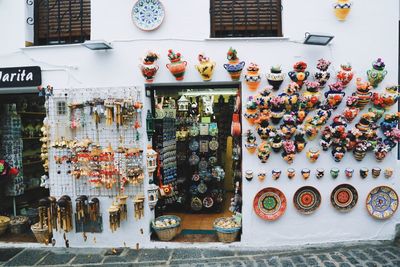 Various displayed for sale at market stall