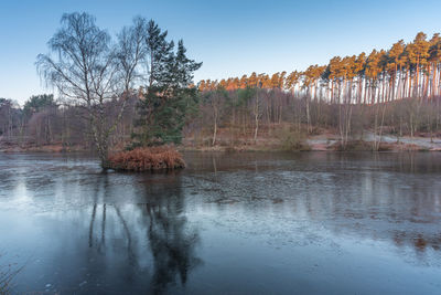 Scenic view of lake against clear sky