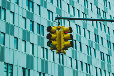 Low angle view of yellow office building