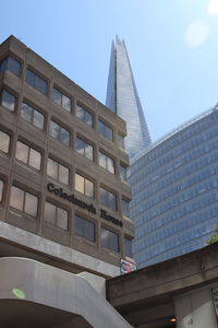 Low angle view of modern building against clear sky