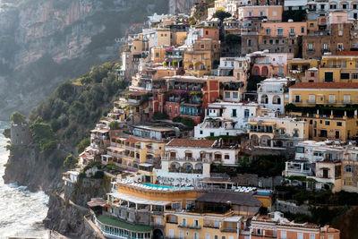 High angle view of buildings in city