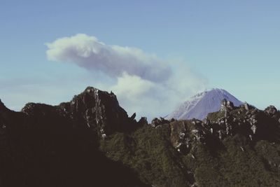 Panoramic view of volcanic mountain against sky