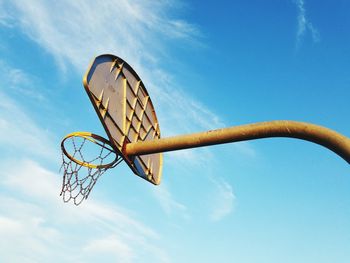 Low angle view of basketball hoop against blue sky