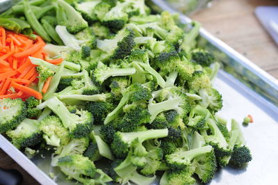 High angle view of chopped vegetables in plate