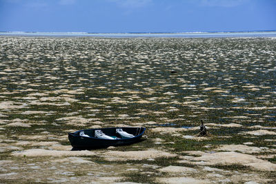 Boat moored at beach