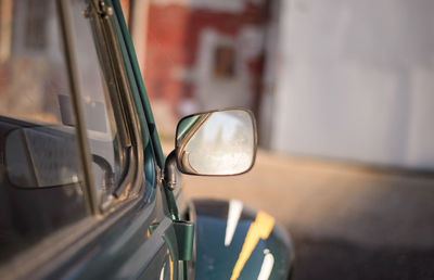 Close-up of the side-view mirror