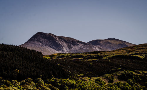 Scenic view of mountains against clear sky