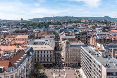 High angle view of buildings in city