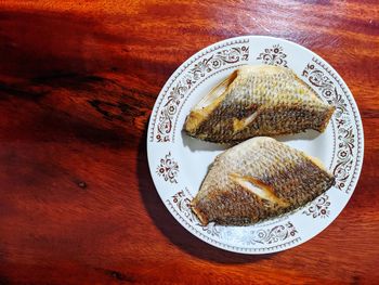High angle view of breakfast served on table