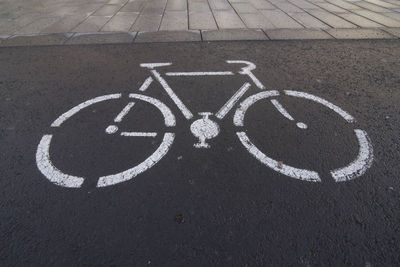 Bicycle path sign, white cycle path marking on the street