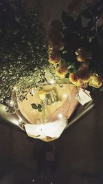 High angle view of flower vase on table