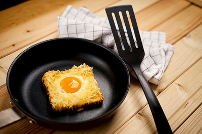 High angle view of food in plate on table