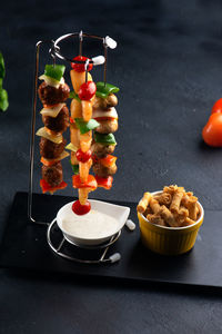 Close-up of fruits served on table