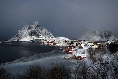 Scenic view of lake against sky during winter