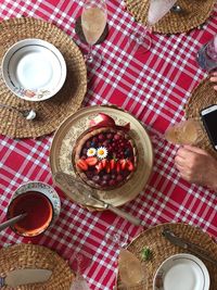 High angle view of tea cup on table