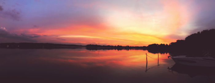 Scenic view of lake against sky during sunset