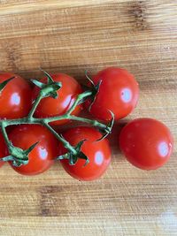 High angle view of strawberries on table