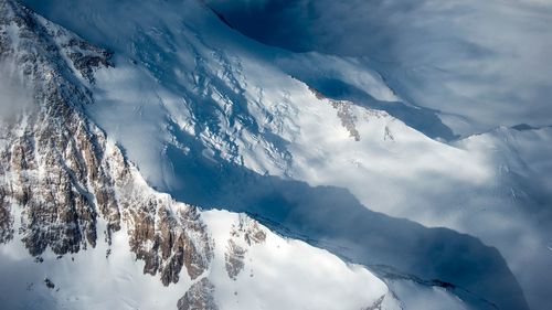 Scenic view of snow covered mountains