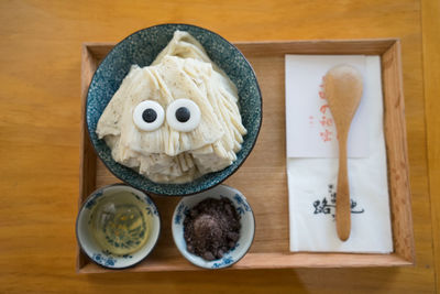 High angle view of food on table