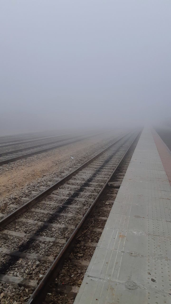 RAILROAD TRACK AGAINST CLEAR SKY