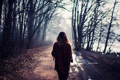 Rear view of woman in forest