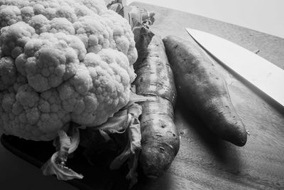 High angle view of vegetables on table