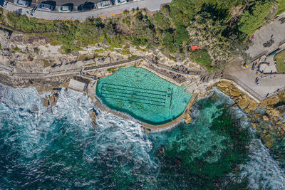 High angle view of guitar shaped ocean pool