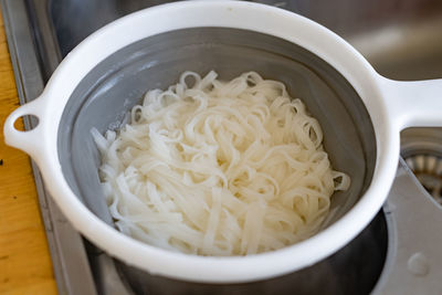 High angle view of food in bowl on table