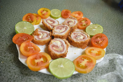 High angle view of fruits on table