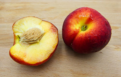 High angle view of apples on table