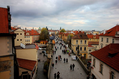 High angle shot of townscape against sky