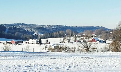 Scenic view of winter against clear sky