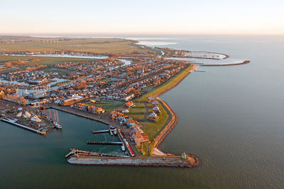 Aerial from the harbor and city stavoren at the ijsselmeer in the netherlands