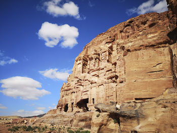 Temples carved in the rock. ruins of the nabatean civilization in the archaeological site of petra. 