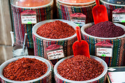 Various spices for sale at market stall