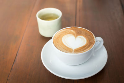 High angle view of coffee on table