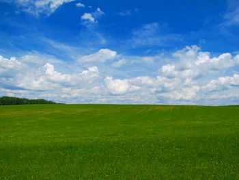 Idyllic shot of green landscape against sky