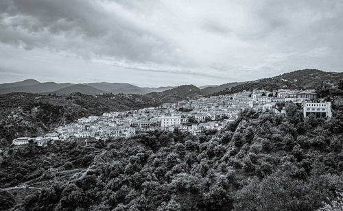 High angle view of townscape against sky