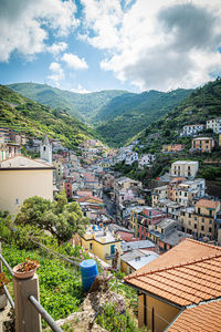 High angle view of townscape against sky