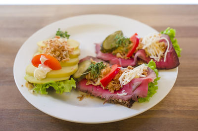 Close-up of salad served in plate