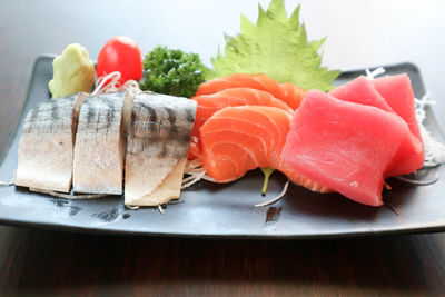 Close-up of sushi in plate on table