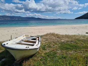Boat in sea against sky