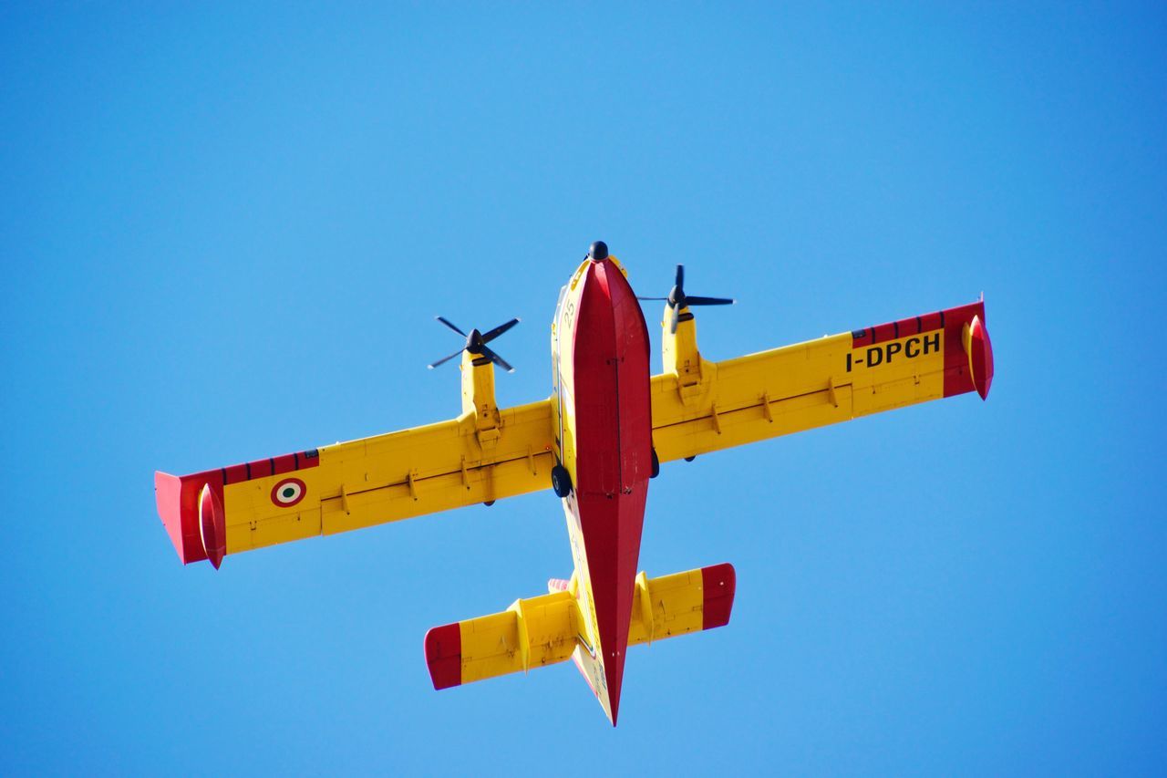 LOW ANGLE VIEW OF AIRPLANE FLYING IN SKY