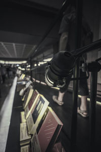 High angle view of illuminated lighting equipment