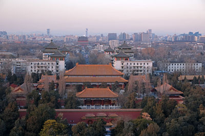High angle view of buildings in city