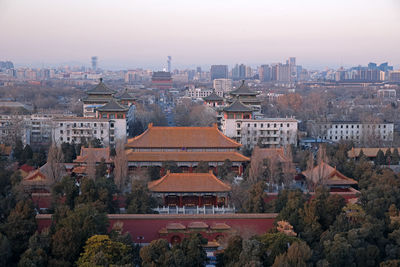 High angle view of buildings in city