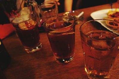 Close-up of beer in glass on table