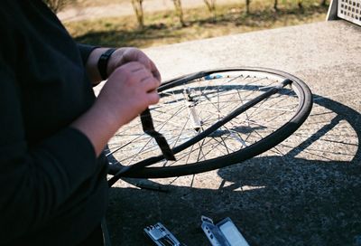 High angle view of person riding bicycle