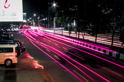 Light trails on street at night