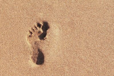 High angle view of footprints on sand